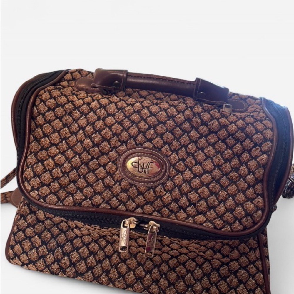 Diane Von Furstenberg Brown Patterned Travel Toiletry Bag with Dark Trim